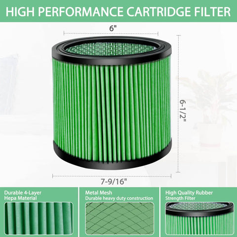 High Performance Cartridge Filter 90304 90344 Fits Most 5 To 16 Gallon Wet Dry Vacuums, HEPA Filter, Washable and Reusable, 1 Pack