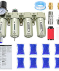Heavy Duty Half Inch Compressor Air Dryer With Four Stage Dual Filter Rig And Auto Drain Valve; includes filters and fittings.