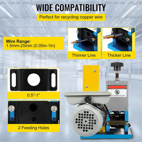 GFJYKDL Compact Electric Wire Stripping Machine For Copper Recycling showing wire range and feeding holes for efficient cable work.