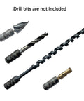 Impact Wrench Adapter One Half Inch Square Drive To Seven Sixteenth Inch Hex Female Quick Change Converter shown with drill bits