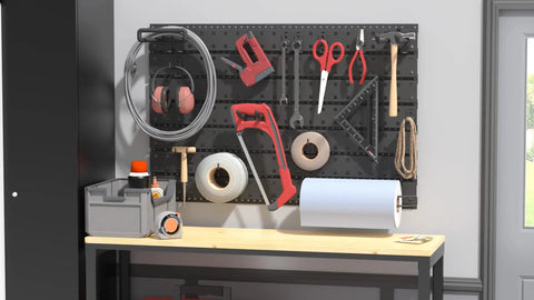 Garage Slatwall Hang Track Kit, 33 Inch Wide, With Pegboard Hooks, Hangers, And Paper Towel Holder, All In One Organizer System, Black