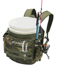 Five Gallon Bucket Backpack With Rod And Pliers Holder And Multiple Pockets For Fishing, Hunting, And Apple Picking In Camouflage