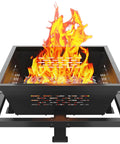 42 Inch Large Square Outdoor Fire Pit With Poker, Wood Burning Fire Pit For Camping, Backyard Or Patio, holds firewood, roaring fire