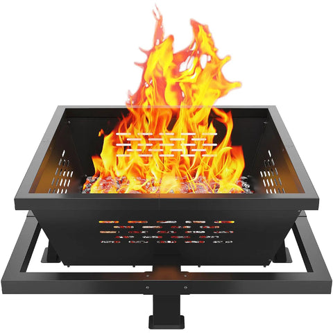 42 Inch Large Square Outdoor Fire Pit With Poker, Wood Burning Fire Pit For Camping, Backyard Or Patio, holds firewood, roaring fire