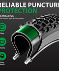Cross-section of tire with Two Pack Fat Tire Liners For Twenty, Twenty Four, And Twenty Six By Four Inch Fat Bike And E Bike Tires, 110Mm Wide TPU Puncture Proof Inserts To Stop Flats From Thorns, Glass, Nails, And Debris, Durable Anti Flat Tube Protectors For Smoother Rides On shown preventing punctures.