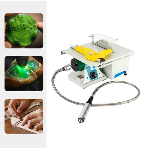 Pro Grade 750W 110V Jewelry Rock Saw Polishing Buffer Machine Five In One Mini Table Saw with accessories for carving.