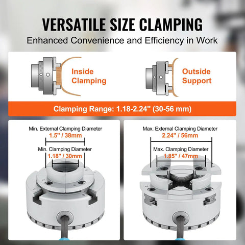 4-Jaw Lathe Chuck 2.75 Inch Self-Centering Machining Tool clamping range diagram with measurements and details