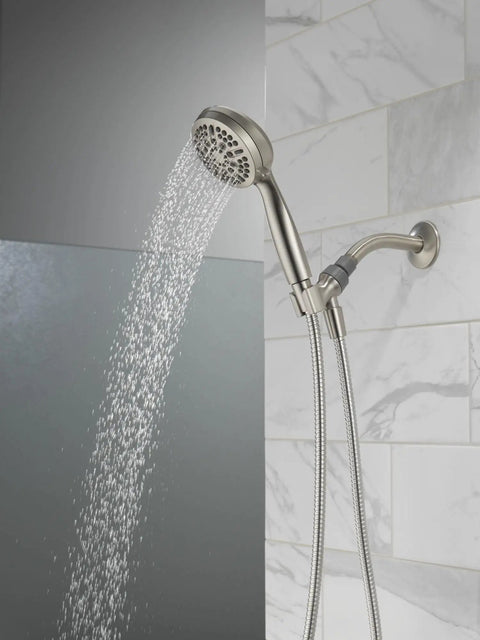 Heavy Duty Five Setting Handheld Shower Head Matte Black Detachable Hand Shower With Slick Hose Hella Strong High Pressure Spray For Instant Bathroom Refresh