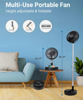 Portable Battery Operated Fan For On The Go USB Rechargeable Desk Floor Pedestal Adjustable Height 4 Speeds Black