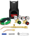 No Sweat Light Duty Oxy Fuel Welding And Cutting Torch Kit Arrives With Tight Regulator Connector Perfect For HVAC Repairs And Quick Brazing Portable Gas Torch Set includes gauges and hoses.