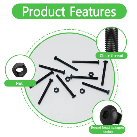 150Pcs M3x30mm Button Head Socket Cap Bolts 304 Stainless Steel Black Zinc Plated Allen Hex Drive Fully Threaded Hardware on white surface.