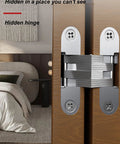 Hidden Door Hinge Set 2Pcs Invisible Cross Hinges for Kitchen Cabinet Doors 180 Degree Opening Zinc Alloy installed