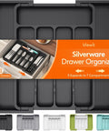 Slick Expandable Silverware Drawer Organizer With Adjustable Dividers For No Sweat Kitchen Storage And Quick Grab Cutlery Access Pretty Darn Spacious Layout Built To Last in black, showing compartments and design.