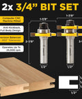 Tongue And Groove Router Bit Set Pro Grade For Three Quarter Inch Stock With One Half Inch Cutting Depth Two Bit Set Display