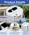 Close-up of Puck Lock Hidden Shackle Padlock 2 Pack for Trailers, showing 2-7/8 inch size, anti-prying design and cylinder details.