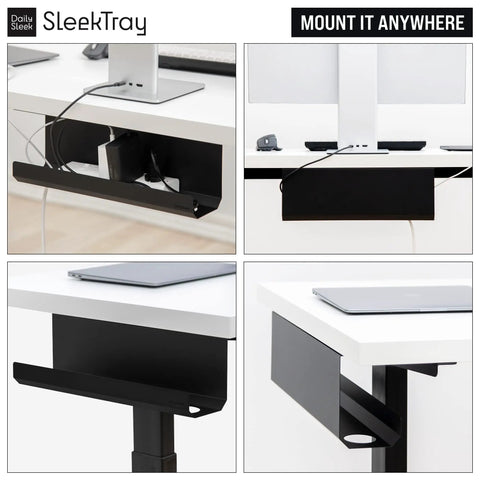 Under Desk Cable Management Tray No Drill Wire Organizer for Standing Desk Large Sturdy Black Steel Rack for Cords