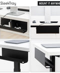Under Desk Cable Management Tray Set No Drill Wire Organizer For Standing Desk in black steel mounted under white desk