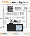59-Piece Easy-To-Use Watch Repair Kit For Newbies With Link Removal, Band Tools, Bracelet Resizing, and Portable Pouch