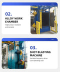 Hook Type Shot Blasting Machine for Metal Components and Instrument Frames and Equipment Casings in Fabrication Facilities, Heavy Duty Finishing Equipment with Easy Maintenance, Custom Accessories, and Shop Ready Precision Surface Prep, alloy work chamber