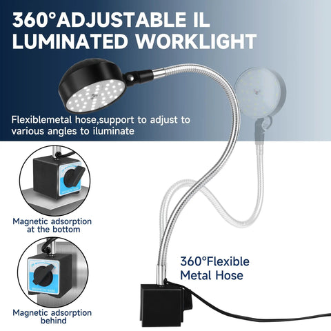 Super Bright 2000 Lumen Magnetic Work Light With 12 Inch 360 Degree Flexible Gooseneck, Magnetic Base Desk Lamp, close-up view
