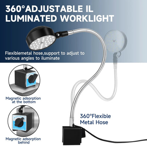 Ultra Bright 2000 Lumen LED Magnetic Work Light With 20 Inch Flexible Gooseneck And Built Tough Magnet Base for adjustable light