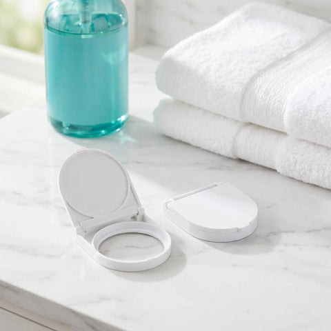 2 Pack Washing Machine Button Covers 41mm ID Safety Switch Guard Flip Top Self Adhesive on marble surface