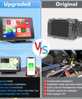 Comparison of upgraded 7-inch HD touch screen stereo with Wireless CarPlay and Android Auto vs original car stereo installation.