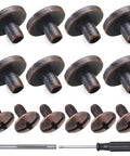 30 Set Antique Copper Chicago Screws And Leather Rivets Metal Studs For Shoes Belts Bags Purses With Heavy Duty Zinc Alloy Fasteners and pro install tools arranged with screwdrivers.