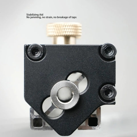 Topnotch Aluminum Extrusion Drill Jig Hassle Free Double Hole Punch Locator close-up of stabilizing aid and tap guide.