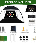 10x7 Foot Practice Golf Net Kit With Tri Turf Mat Balls Tee Carry Bag And All In One Training Aid showing included items package