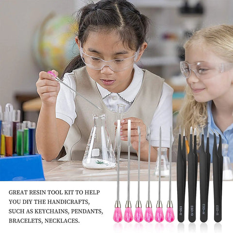 Children using Must-Have 11 Pcs Resin Tools Kit With Stirrers Spoons Poke Needles Anti-Static Tweezers And Pipette For Resin Art Jewelry