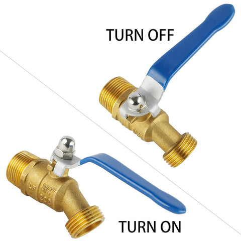 Brass Hose Bib Outdoor Faucet With Three Quarters Inch NPT Inlet And Three Quarters Inch GHT Outlet, Heavy Duty Water Spigot With Long Handle For Easy On Off And Durable Yard Watering, turn on/off views