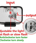 2 Pin Flasher Relay 12V Adjustable Flash Speed For LED Turn Signals And Hazards Hyper Flash Direct Replacement Plug And Play Upgrade For Cars And Motorcycles, showing input and output labels