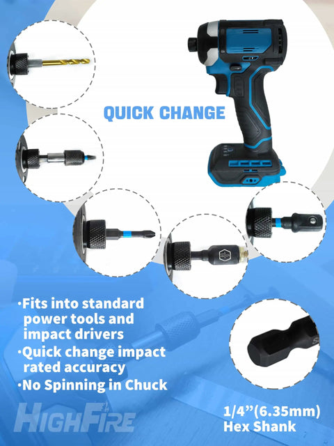 Close-up of components in the 48 Piece Impact Driver Bit And Drill Bit Set For Wood And Metal Drilling And Screw Driving With Hex Shank