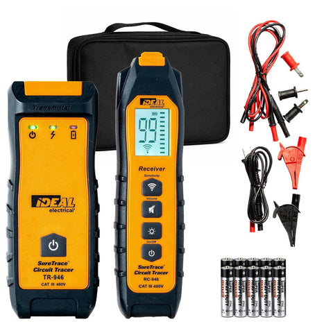SureTrace Digital Circuit Tracer And Circuit Breaker Finder For 0-480V AC DC With Backlit Display and multiple accessories
