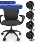 Four Pack 2 Inch Plastic Furniture Casters With Nylon Swivel Plate And Brakes shown installed on an office chair.
