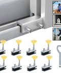 8 Sets Sliding Window Locks With Aluminum Security Door Window Stoppers for home safety featuring adjustable child proof locks.