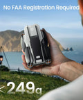 Person holding Go-To Pocket Sized Drone With 4K Camera Under 250g For Beginners, FPV RC Quadcopter, foldable design, outdoors.