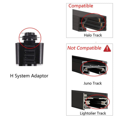 Image showing compatibility of 8W Dimmable LED Track Light Head 5000K Daylight with Halo track using H System Adaptor.