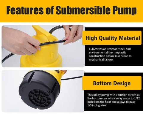 Close-up of Tankless Water Heater Flushing Kit with One Quarter Horsepower Submersible Sump Pump showing features and design