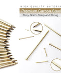 900 Piece Brass Plated Finishing Nails 3 4 Inch By 17 Gauge Flat Head Carbon Steel Fasteners on a white background.