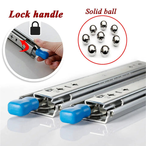 Heavy Duty Metal Drawer Slides 20 Inch Ball Bearing Runners with lock handle and solid ball for cars and workshop use