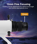 Close-up of 12mm fine focusing feature on 50mm Guide Scope for Auto Guiding and Astrophotography with Dual Helical Focuser.