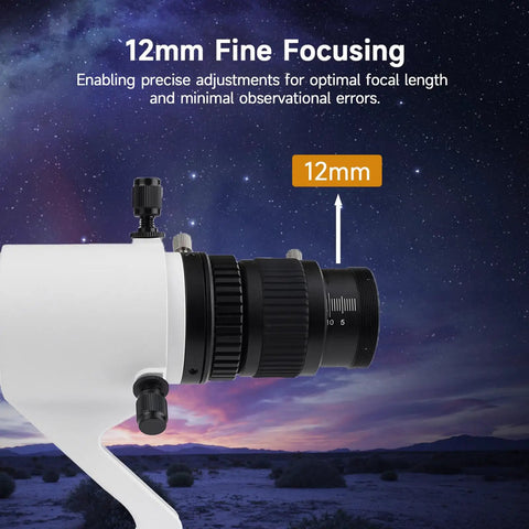 Close-up of 12mm fine focusing feature on 50mm Guide Scope for Auto Guiding and Astrophotography with Dual Helical Focuser.
