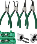 7 Inch Snap Ring Pliers Set For Internal And External Circlips, 4Pcs With Straight And 90 Degree Bent Jaws, green handles