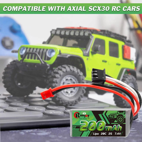 2 Pack 7.4V LiPo Battery 2S 20C 200mAh Rechargeable Lithium Battery With PH2.0 Plug For RC Cars Trucks Axial SCX30