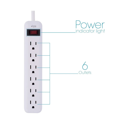 Six-Outlet Power Strip 3-Pack With Overload Protection And 3-Foot Cord White Back-Mount Holes For Easy Desk Setup 15A 125V 60Hz Durable Home Office Extension