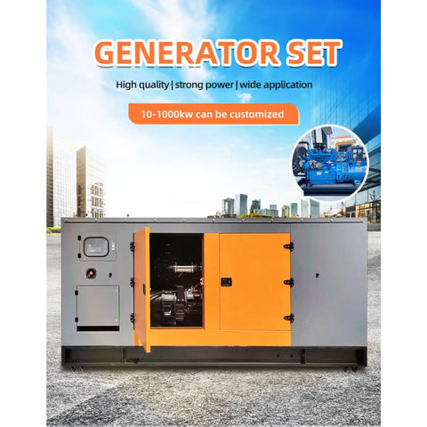 Smooth Operator Portable Generator Sets Silent Operation For Home Or Commercial Emergency Backup Power Reliable Current To Keep Your Setup Running And Stay Chill During Blackouts, showing a gray and orange generator set.