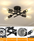 Industrial Dope 4 Light Flush Mount Ceiling Fixture In Black with E26 base, modern farmhouse design, close-to-ceiling style, 2 pack