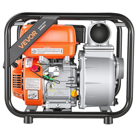 Heavy Duty 7HP Gas Powered Water Pump Pulling 242 GPM Through 3 Inch Intake featuring cast iron impeller and sturdy frame.